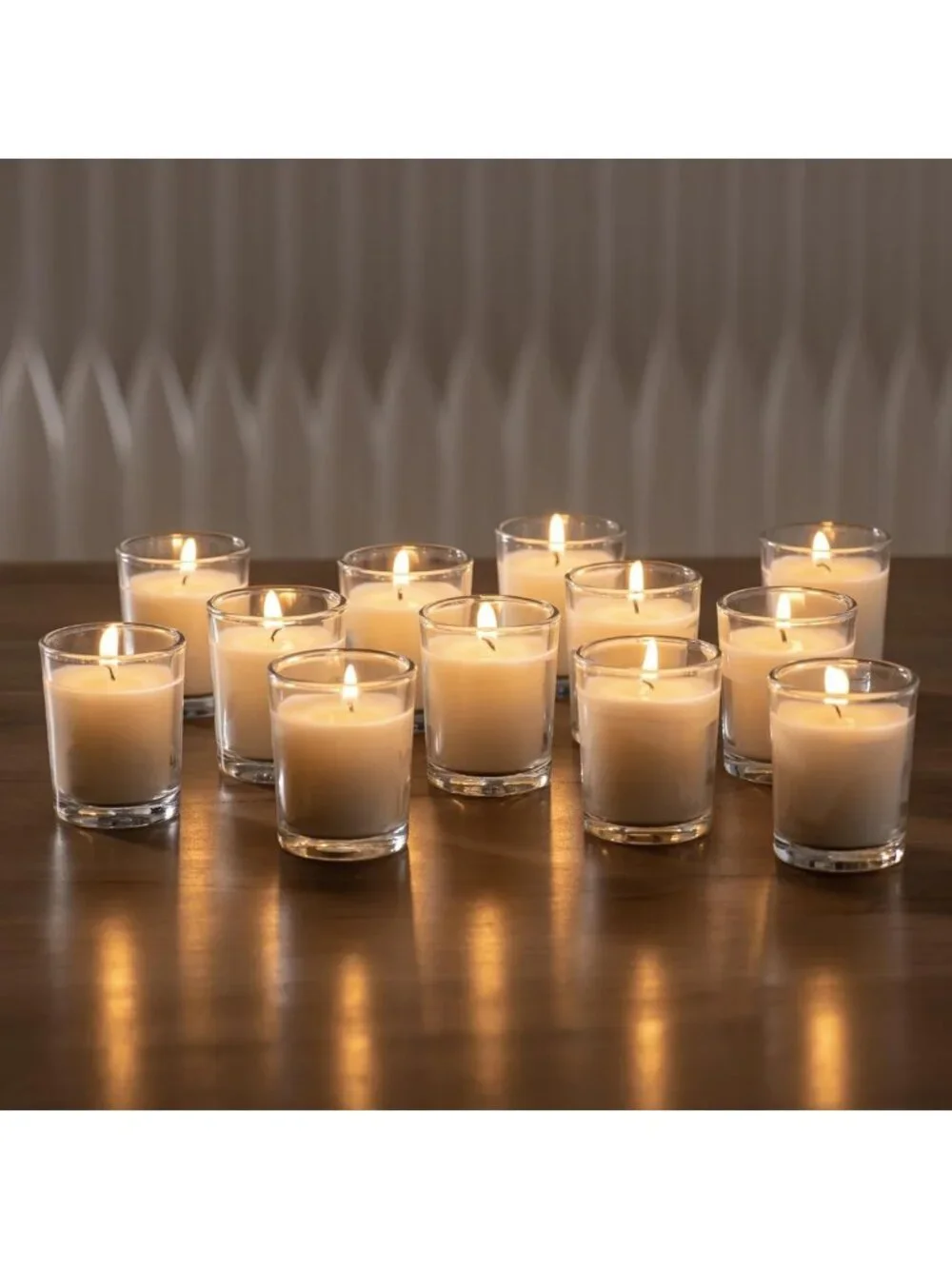 24 Pack Warm White Unscented Glass Votive Candles - Hand Poured Wax for Spa